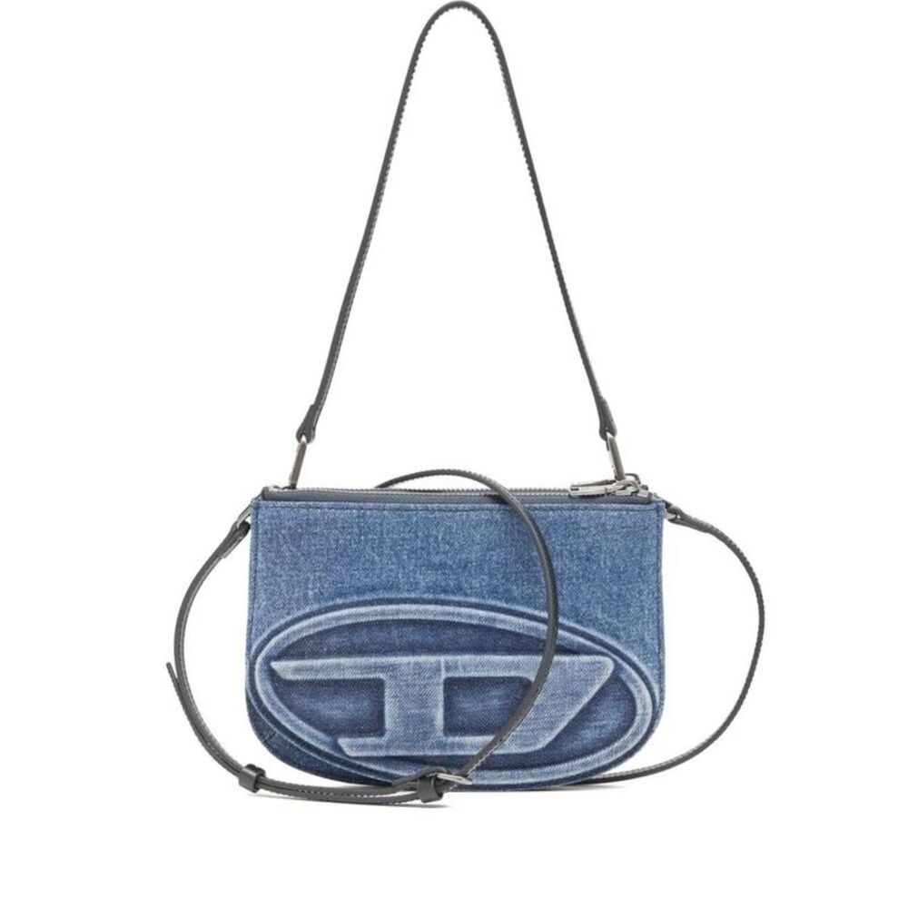 DIESEL Denim Shoulder Bag with Embossed Logo Women BLUE Shoulder Bags